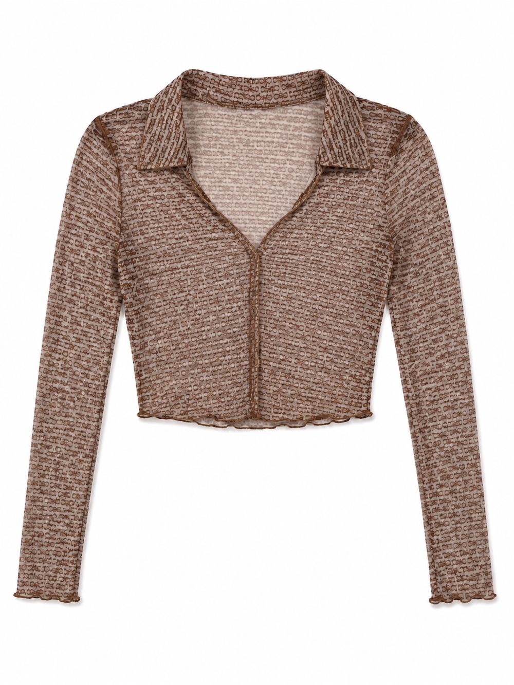 Sheer Brown Patterned Long Sleeve Top